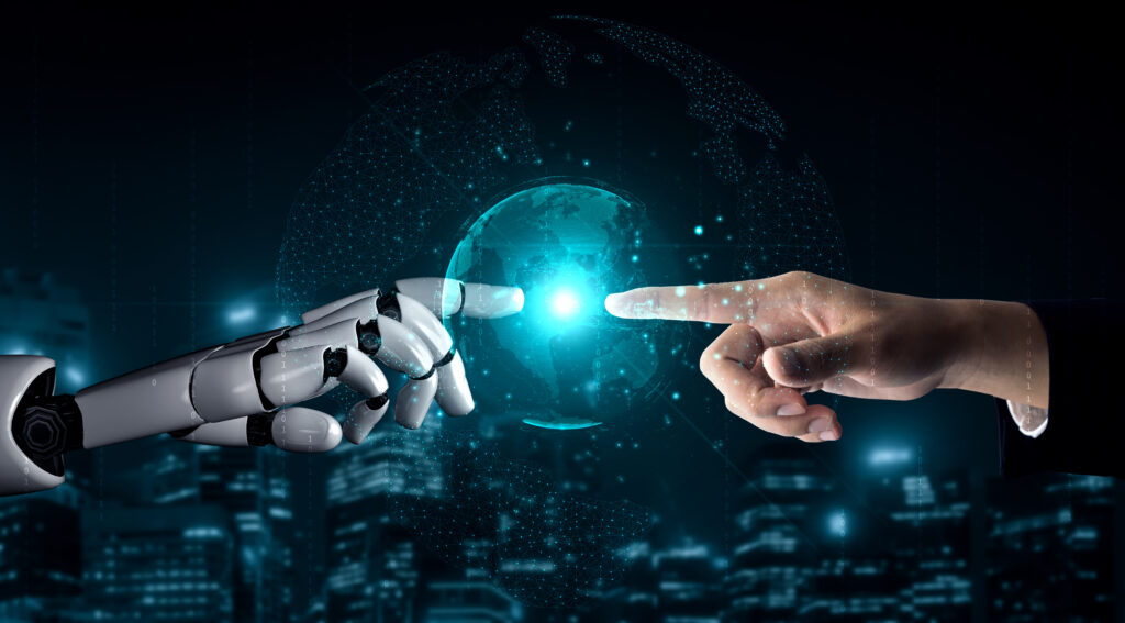 3d rendering artificial intelligence ai research of robot and cyborg development for future of people living. digital data mining and machine learning technology design for computer brain.